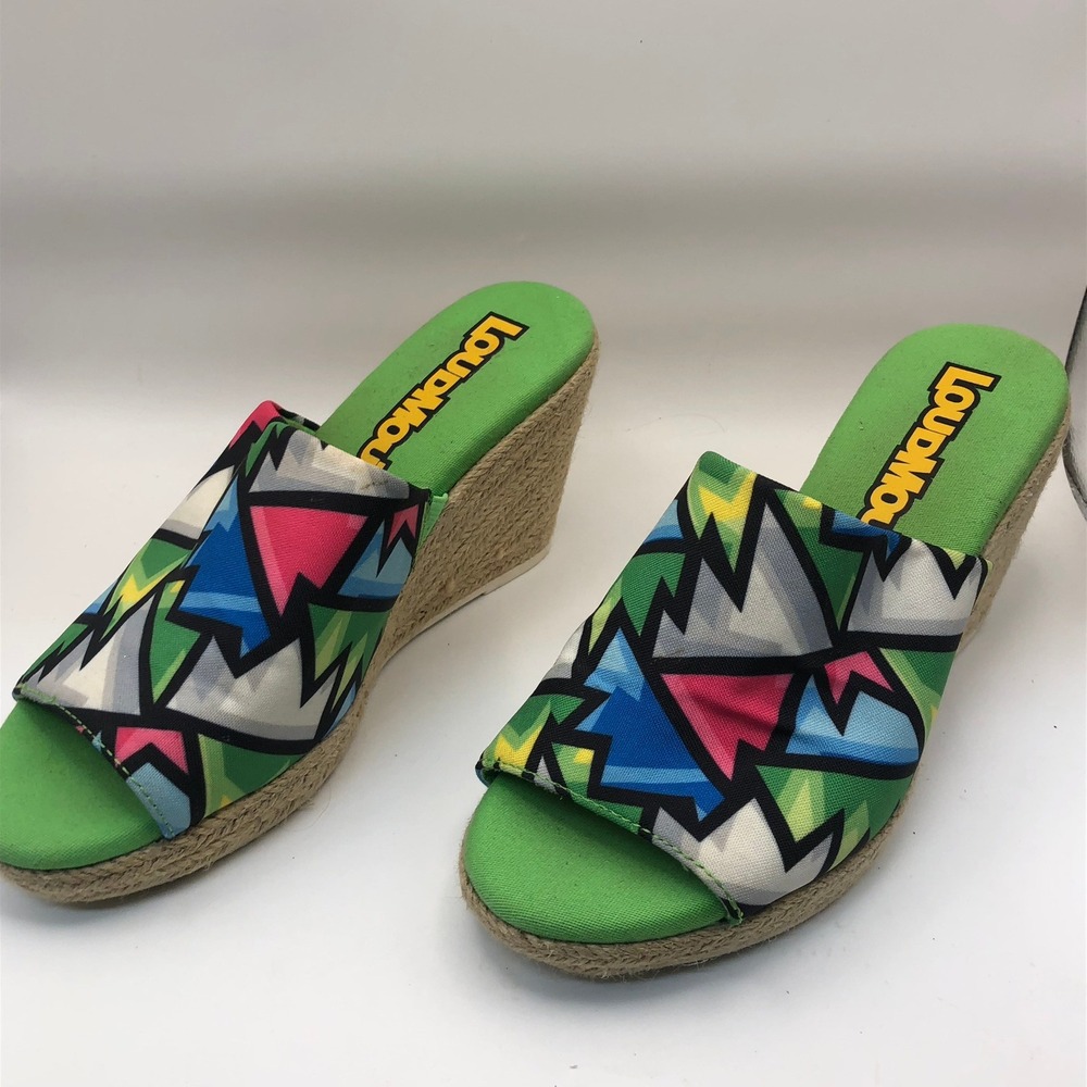 Loudmouth Marlene Womens‎ Green Geometric Print Espadrille Wedge Sandals Size 6M